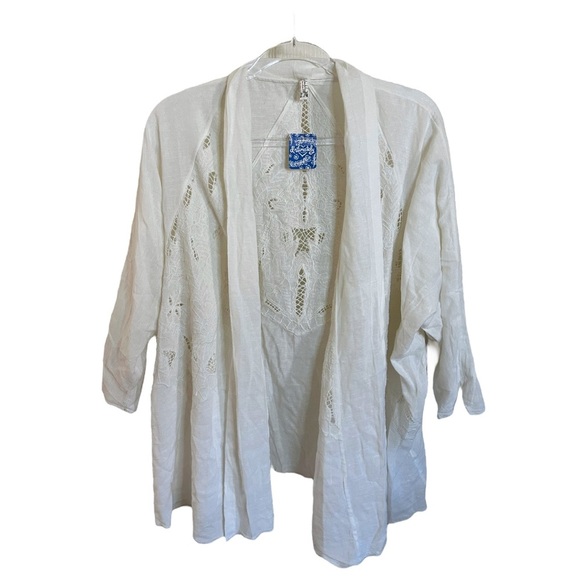 Free People Cool Nights Cardi Ivory White Eyelet Lace Cutout Cardigan Cover Up - Picture 3 of 7